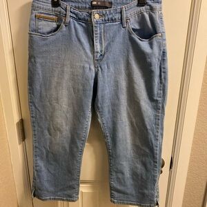 LEVIS 32 jeans light blue STRETCH jeans capri style 14 cropped denim Capris